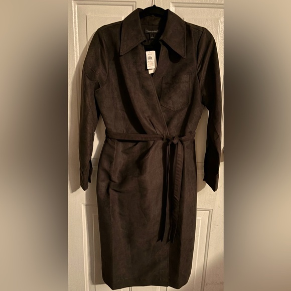 NWT Banana Republic Chocolate Vegan Suede Wrap Coat Dress LS 8 - Picture 1 of 12